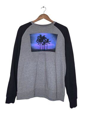 Visual by Van Styles Gray and Black Graphic Crew Neck Sweater
